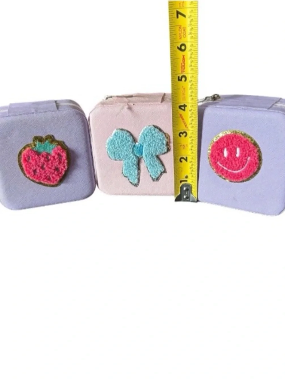 Mini Jewelry Boxes Lot Of 3 Zip Around Travel Case Embroidered Strawberry Bow
